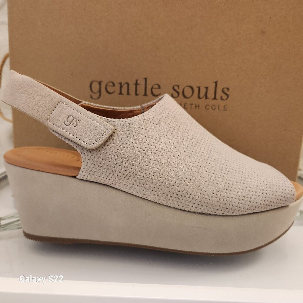 gentle souls Neutral Beige Perforated Platform Slingback Sandals
